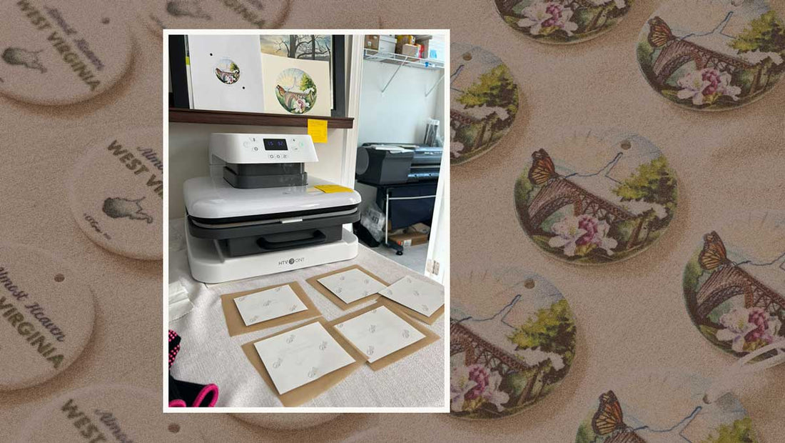 Decorated ceramic ornaments and a heat pressing machine