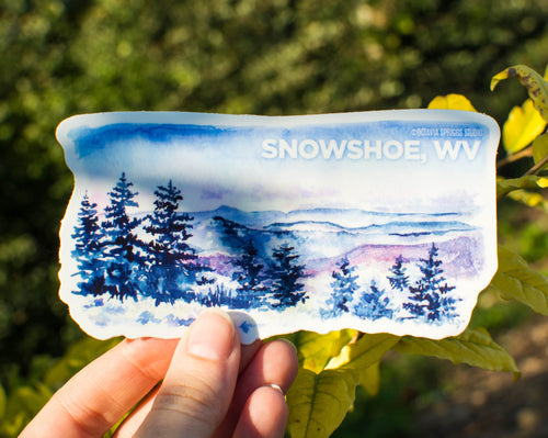Snowshoe sticker being held in hand